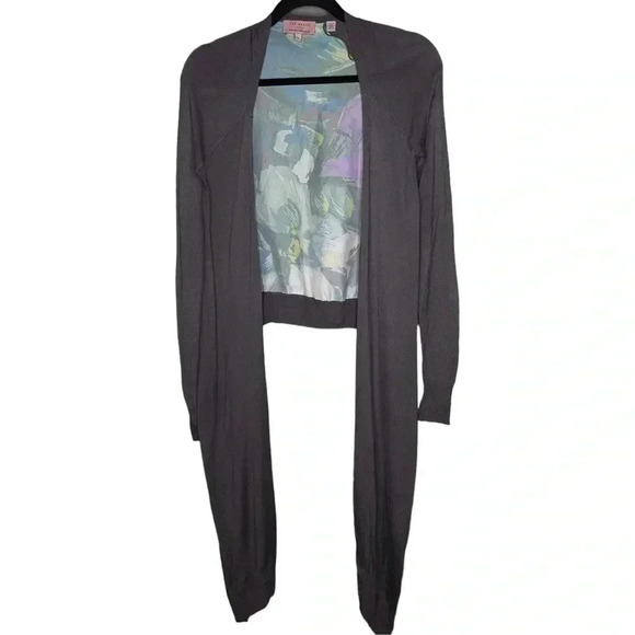 Ted Baker Sweaters - Ted Baker Floral Back Long Sleeve Taupe Brown Waterfall Open Cardigan Size 0